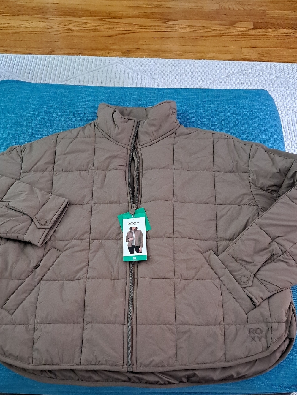 Roxy Quilted Zip Jacket in Olive Green